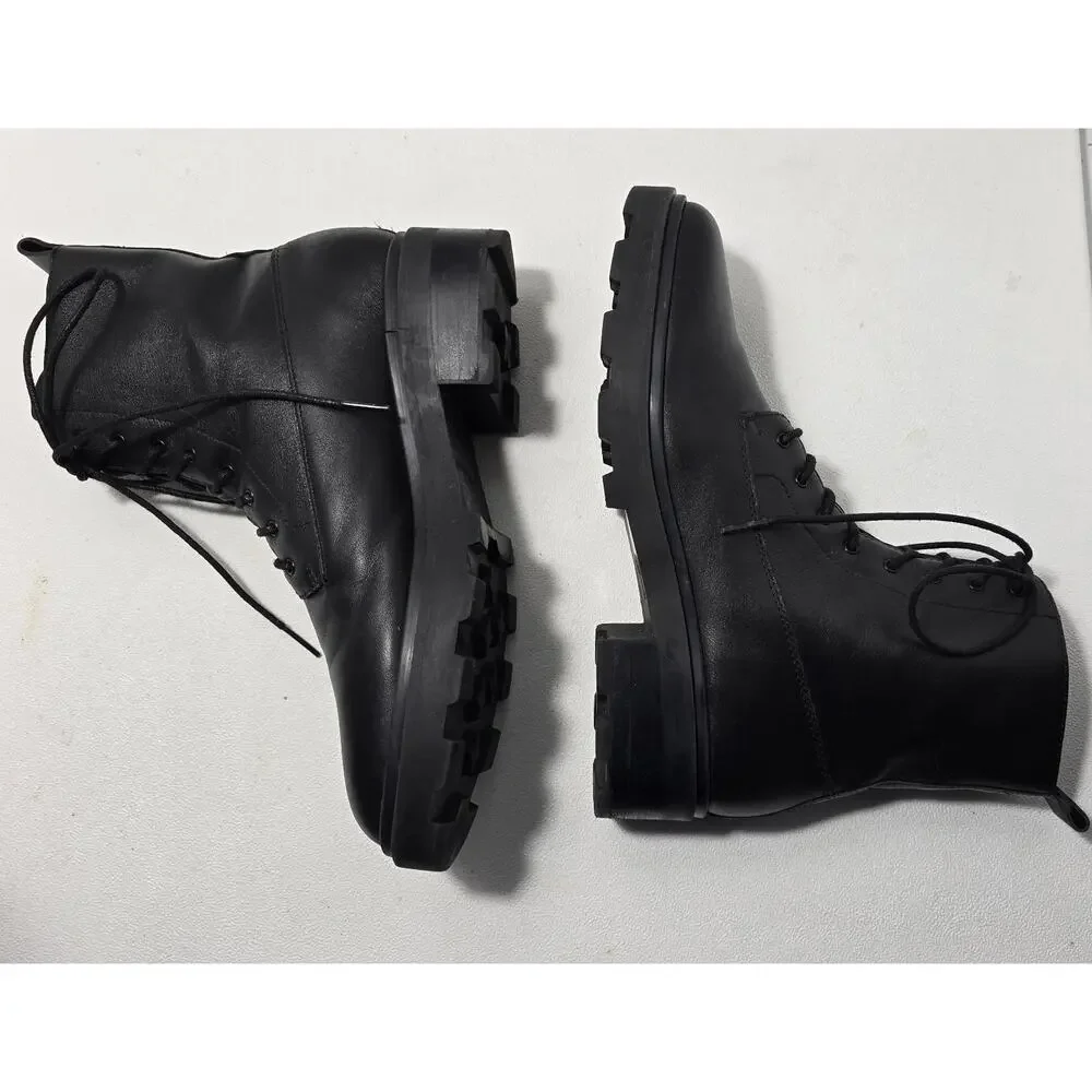 Madewell Shelton Lace-Up Lug Sole Boots Women’s Sz 9 Cargo Black Leather Combat - Picture 4 of 9